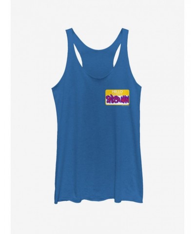 Marvel Spider-Man: Into The Spider-Verse Hello Spider-Man Name Tag Heathered Royal Blue Girls Tank Top $9.12 Tops