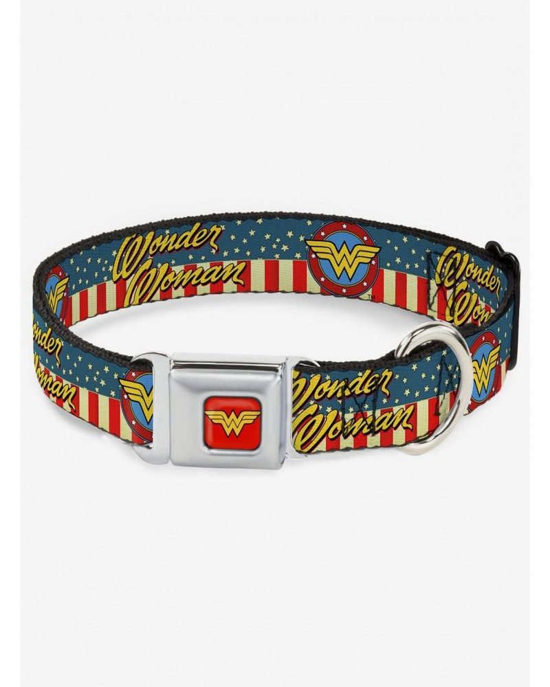 DC Comics Justice League Wonder Woman Logo Americana Seatbelt Buckle Dog Collar $9.96 Pet Collars