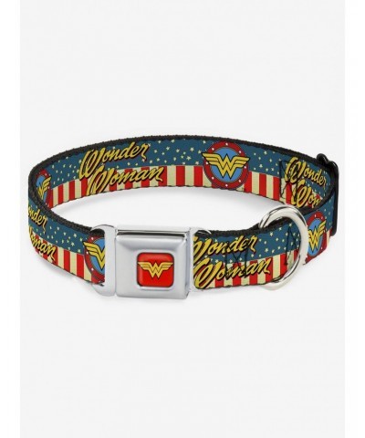 DC Comics Justice League Wonder Woman Logo Americana Seatbelt Buckle Dog Collar $9.96 Pet Collars