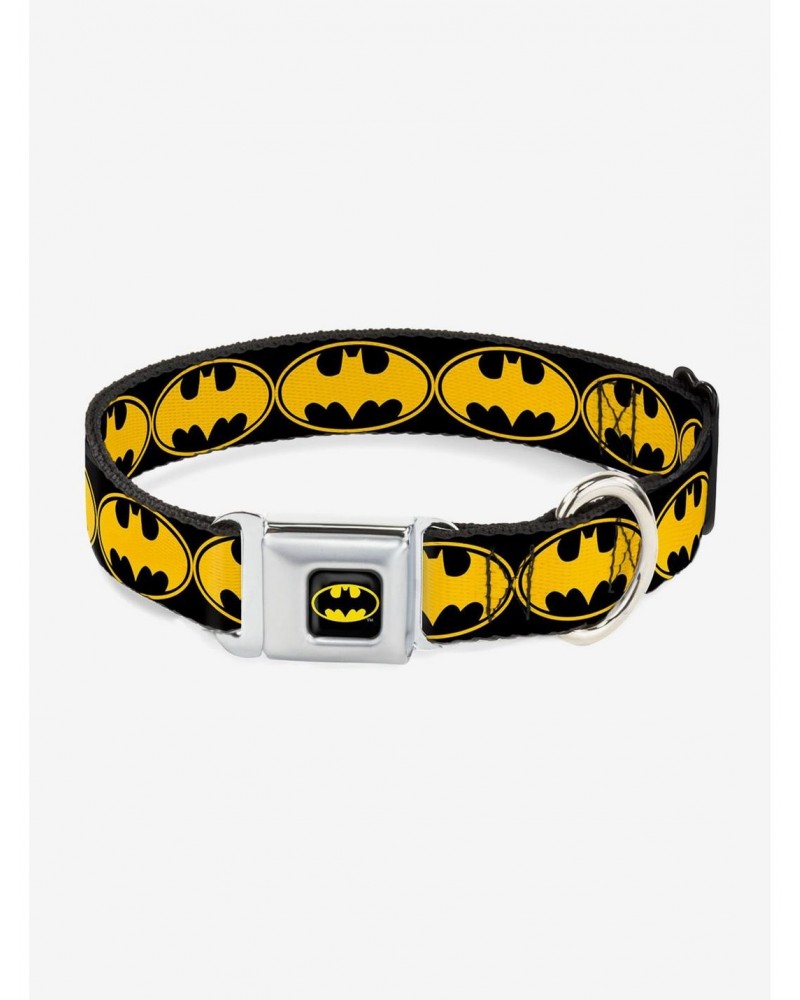 DC Comics Justice League Bat Signal 3 Black Yellow Black Seatbelt Buckle Pet Collar $11.70 Pet Collars