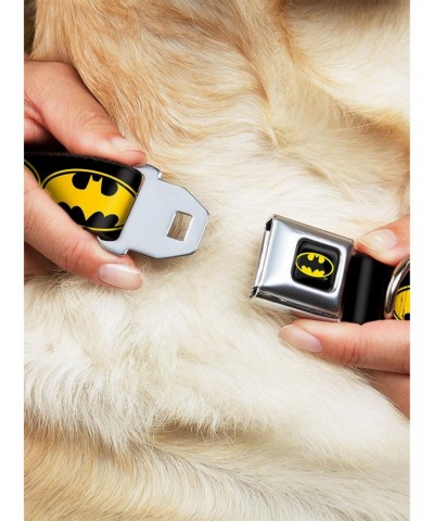 DC Comics Justice League Bat Signal 3 Black Yellow Black Seatbelt Buckle Pet Collar $11.70 Pet Collars