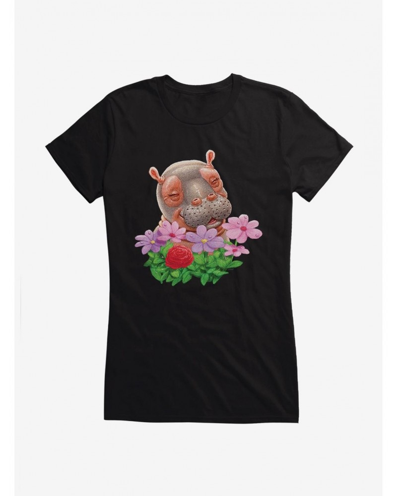 Fiona The Hippo Valentine'S Day Flowers Girls T-Shirt $7.57 T-Shirts