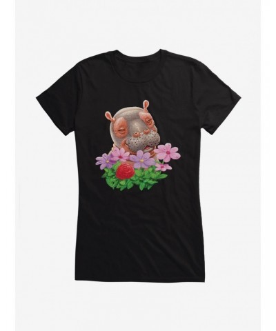 Fiona The Hippo Valentine'S Day Flowers Girls T-Shirt $7.57 T-Shirts