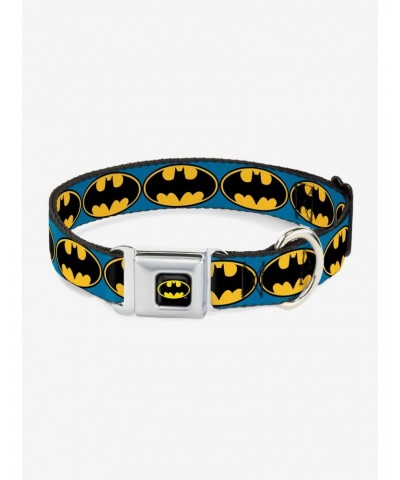 DC Comics Justice League Bat Signal Blue Black Yellow Seatbelt Buckle Pet Collar $8.22 Pet Collars