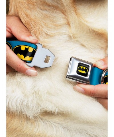 DC Comics Justice League Bat Signal Blue Black Yellow Seatbelt Buckle Pet Collar $8.22 Pet Collars