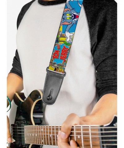 Tom and Jerry Faces Stacked Scene Panels Guitar Strap $8.72 Guitar Straps